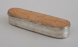 DUTCH RELIEF-CARVED WOOD-MOUNTED SILVER TOBACCO BOX