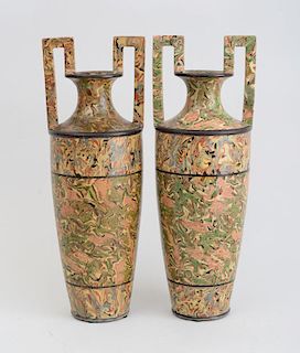 PAIR OF PICHON MARBELIZED POTTERY VASES