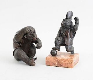 TWO JAPANESE BRONZE FIGURES OF CHIMPANZEES