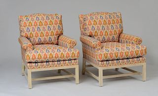 PAIR OF UPHOLSTERED CLUB CHAIRS