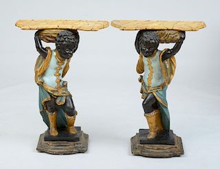 PAIR OF VENETIAN ROCOCO STYLE PAINTED AND PARCEL-GILT CONSOLES