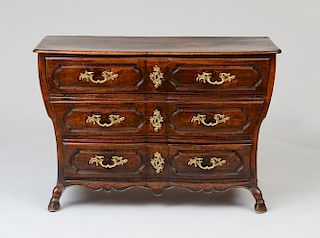 LOUIS XV PROVINCIAL GILT-BRONZE-MOUNTED, STAINED FRUITWOOD COMMODE, BORDELAISE