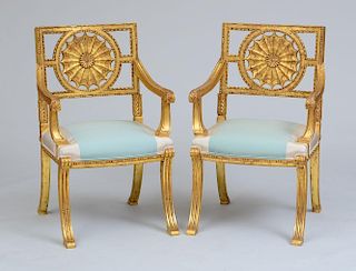 PAIR OF ITALIAN NEOCLASSICAL STYLE GILTWOOD ARMCHAIRS