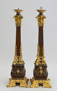 PAIR OF LOUIS-PHILIPPE STYLE GILT-METAL-MOUNTED COPPERIZED CANDLESTICKS