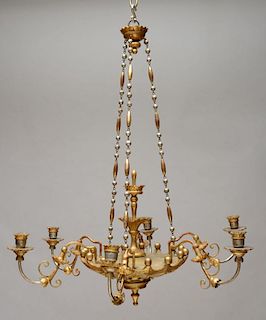 AUSTRIAN NEOCLASSICAL SILVERED AND PARCEL-GILT SIX-LIGHT CHANDELIER