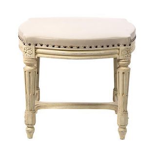 A Louis XVI Style Painted Tabouret Height 18 x width 18 x depth 16 inches.