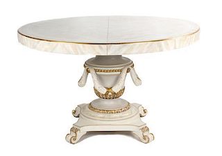 A Swedish Neoclassical Style Painted Center Table Height 30 x diameter 48 inches.