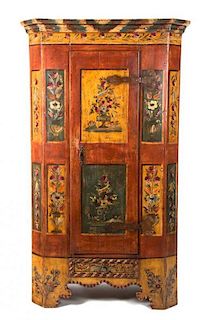 A Northern European Painted Armoire Height 68 x width 36 1/4 x depth 17 3/4 inches.