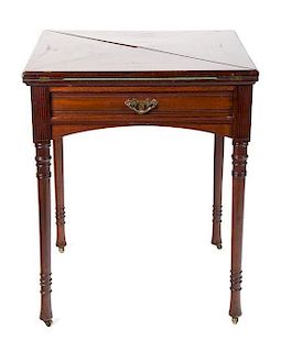 A George III Style Mahogany Fold-Top Game Table Height 29 1/2 x width 24 x depth 24 inches (closed).