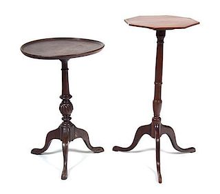 Two Mahogany Tea Tables Height of taller 28 1/2 x diameter 14 inches.