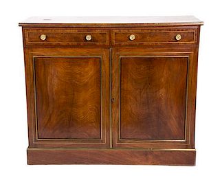 A Regency Brass Inlaid Mahogany Cabinet Height 36 x width 43 x depth 15 1/2 inches.