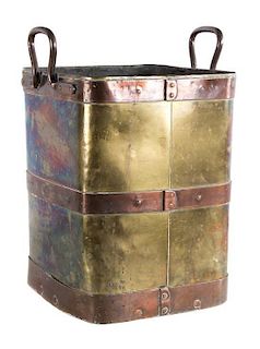A Copper Bound Brass Box Height 21 x width 13 x depth 13 inches.