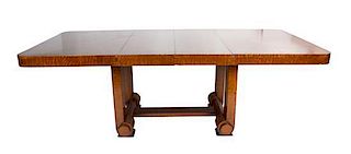 An Art Deco Walnut Dining Table Height 30 1/2 x width 90 x depth 30 1/2 inches.