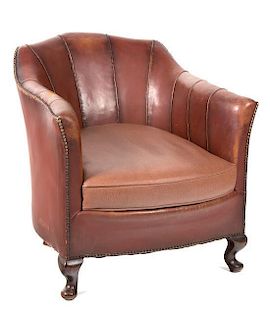 A Leather Upholstered Club Chair Height 29 inches.