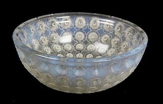 A Lalique Molded and Frosted Glass Bowl Diameter 10 inches.