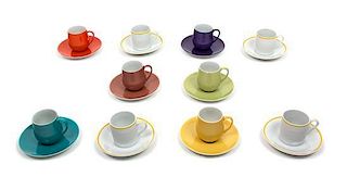 Ten Assorted Espresso Cups and Saucers Height of cup 4 inches.