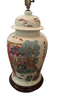 A Pair of Chinese Porcelain Lamps Height 19 inches.