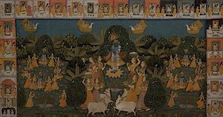 A Traditional Indian Pichhwai Cloth Painting 32 x 60 inches.