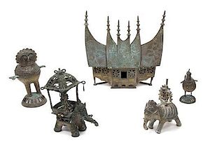 Five Miscellaneous Indonesian Brass Scuptures Height of taller 12 inches.