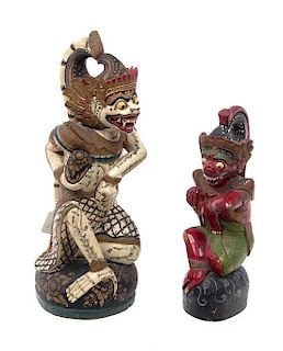 Two Balinese Carved and Painted Wood Figures Height of taller 15 3/4 inches.