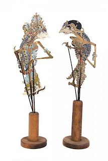 A Pair of Indonesian Wayang Kulit Shadow Puppets Height 19 1/4 inches.