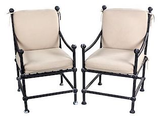A Set of Fourteen Neoclassical Style Metal Patio Chairs Height 36 inches.