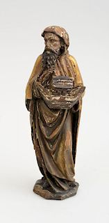 GERMAN GOTHIC STYLE CARVED, PAINTED AND PARCEL-GILT FIGURE OF NOAH