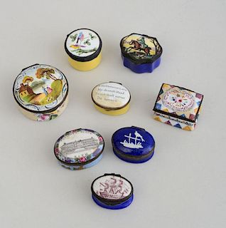 GROUP OF EIGHT SOUTH STAFFORDSHIRE ENAMEL BOXES