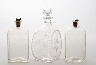 PAIR OF GERMAN ETCHED GLASS DECANTERS
