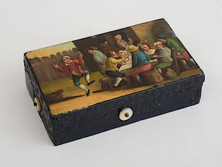 SWISS SMALL CYLINDER MUSIC BOX IN TÔLE PEINT CASE