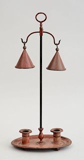 FRENCH DUSTY ROSE-GROUND TÔLE PEINT TWO-LIGHT BOULLIOTTE LAMP