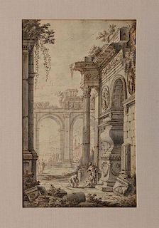ATTRIBUTED TO GIOVANNI PAOLO PANINI (1691-1765): CAPRICCIO WITH RUINS