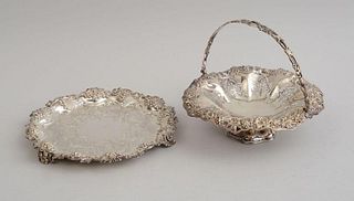 VICTORIAN SILVER FOOTED CAKE BASKET AND A VICTORIAN SILVER SALVER
