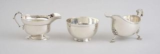 TWO ENGLISH SILVER SAUCE BOATS AND A FOOTED BOWL
