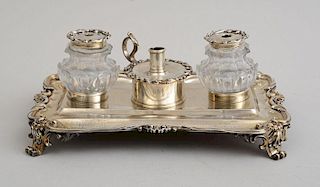 WILLIAM IV SILVER AND CUT GLASS INK STAND