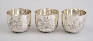SET OF SIX ENGLISH SILVER ENGRAVED CUPS