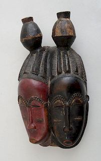 SENUFO CARVED AND PAINTED WOOD DOUBLE FACE MASK