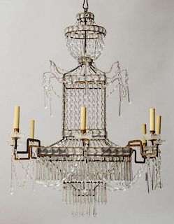 EMPIRE STYLE CUT-GLASS AND GILT-METAL EIGHT-LIGHT CHANDELIER