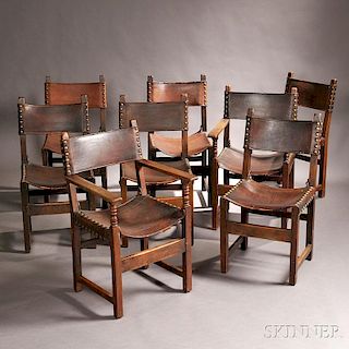 Eight Arts & Crafts Frailero-style Chairs