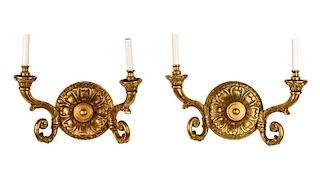 Pair of Italian Brass Two Light Wall Sconces