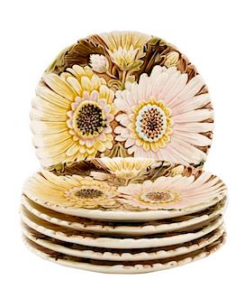 Set Of 6 Majolica Chrysanthemum Dessert Plates