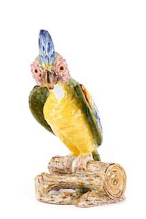 Continental Large Majolica Parrot Figurine, 20th C