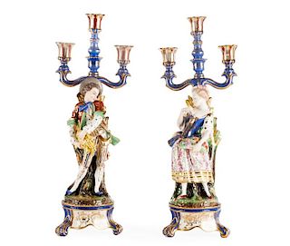 Pair of Hand Painted Porcelain Figural Candelabra