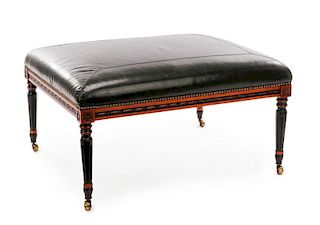 Louis XVI Style Black Leather Covered Ottoman
