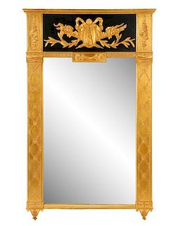Neoclassical Ebonized Giltwood Mirror, 20th C.