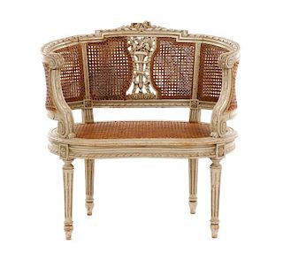 Louis XVI Gray Caned Bergere Chair, 19th C