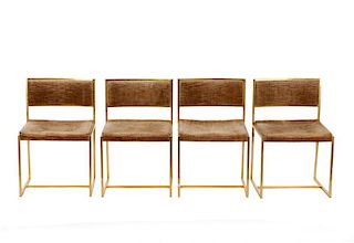 4 MCM Gilt Metal Side Chairs, Milo Baughman Style