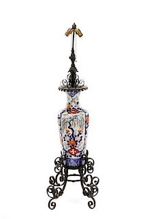 Iron Mounted Chinese Porcelain Vase Floor Lamp