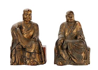 Pair of Chinese Carved Giltwood Seated Figures