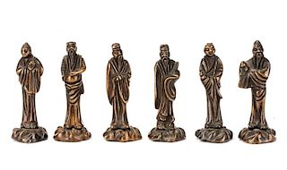 Set of 6 Asian Diminutive Bronze Immortals